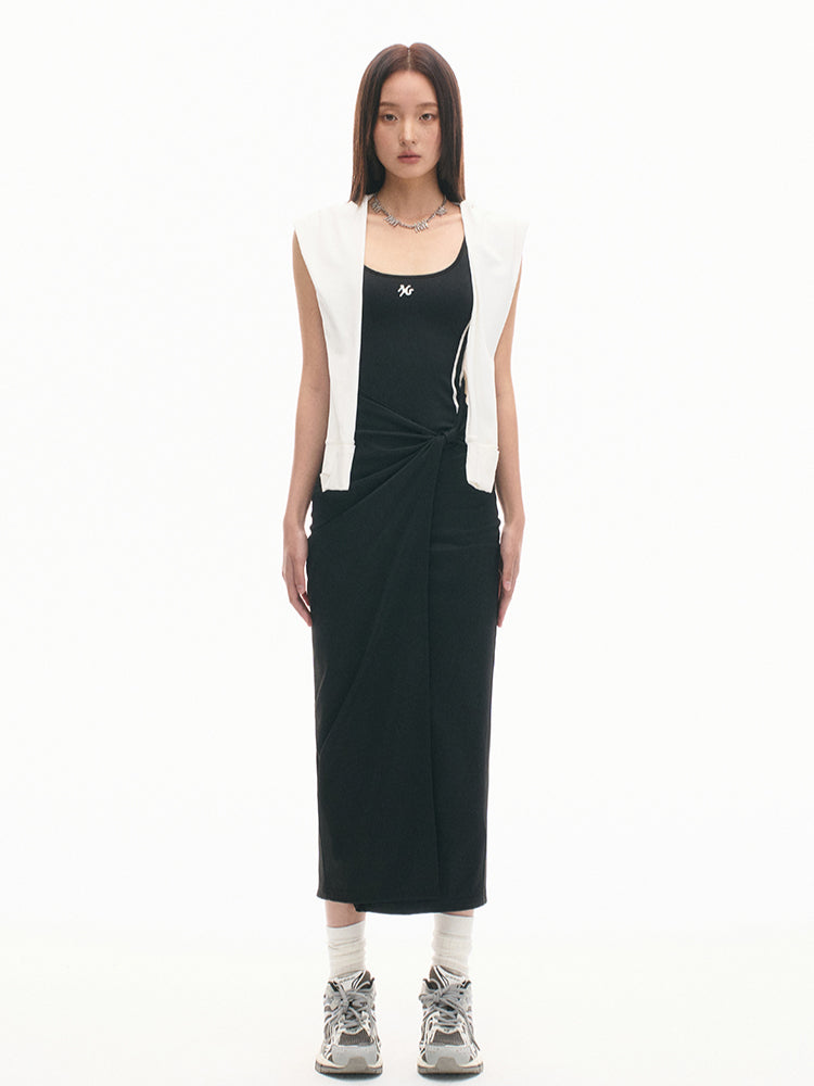 Color Block Casual Slimming Waist Mid-Length Dress