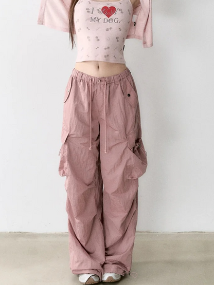 Mesh Pocket Cargo Wide-Leg Pants
