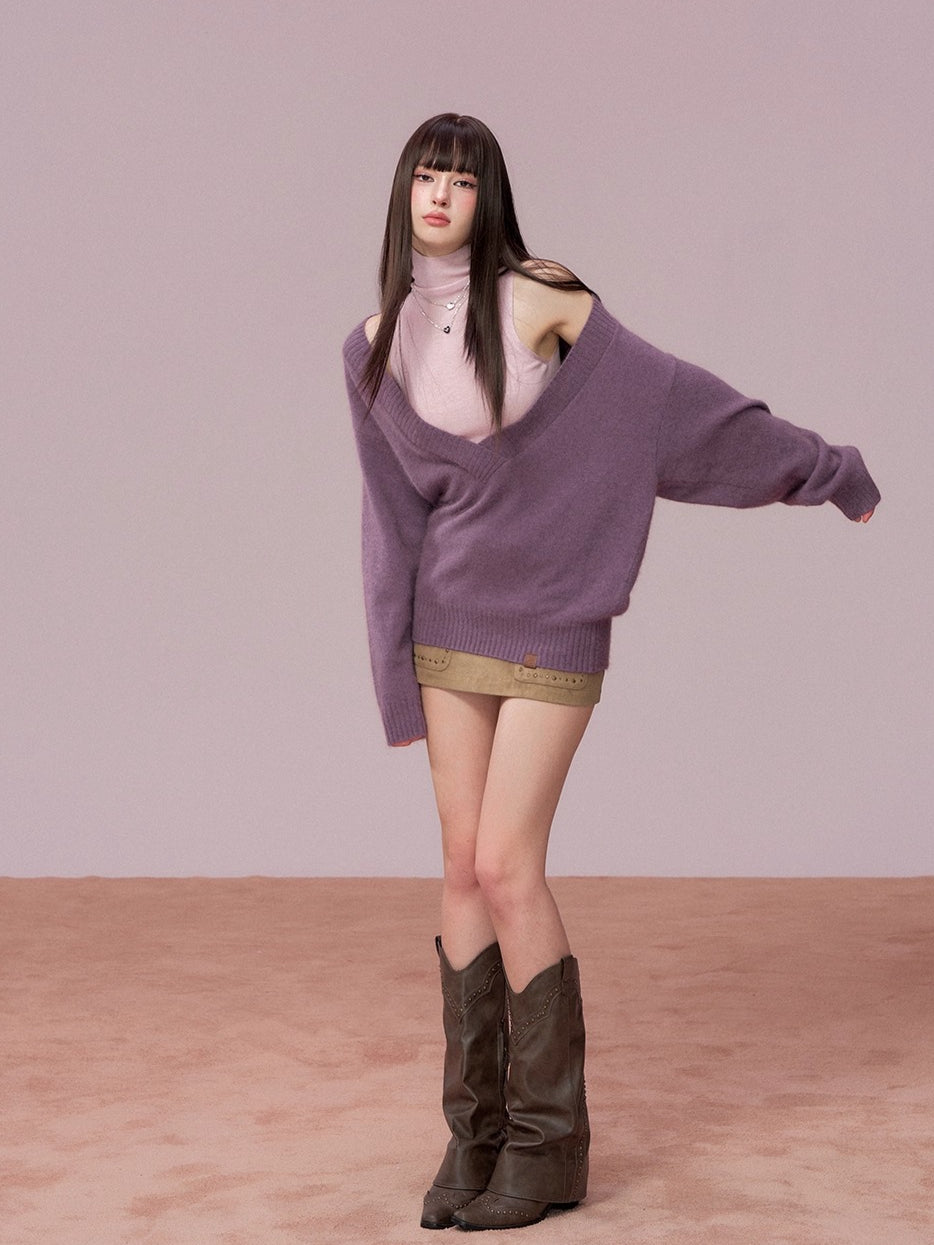 Wool Deep V-Neck Oversized Sweater