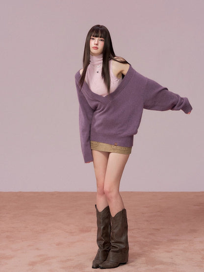 Wool Deep V-Neck Oversized Sweater