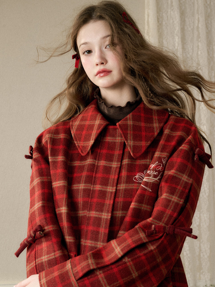 Cherry Bow Plaid Coat