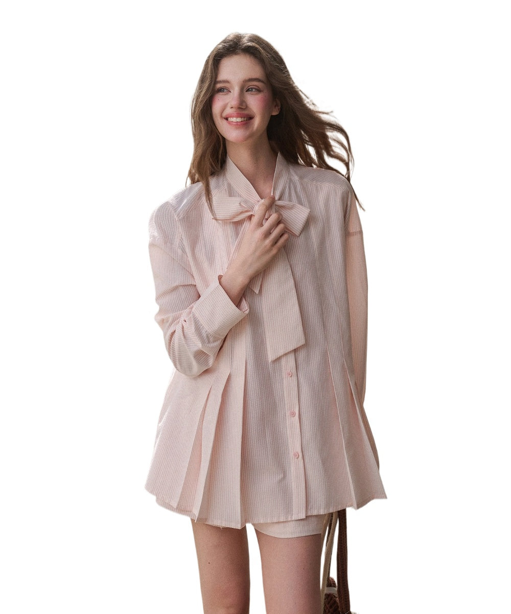 &quot;Perfume Memoir&quot; Tencel Cotton Bow Blouse Set