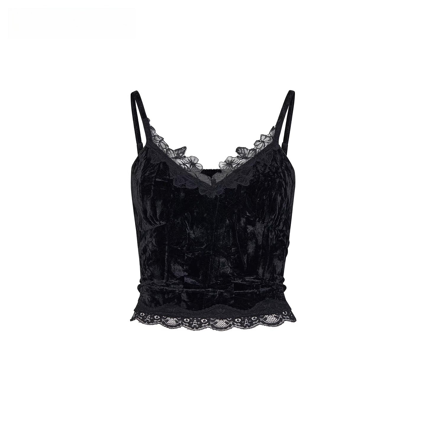 Velvet &amp; Lace Spliced Slim-Fit Camisole