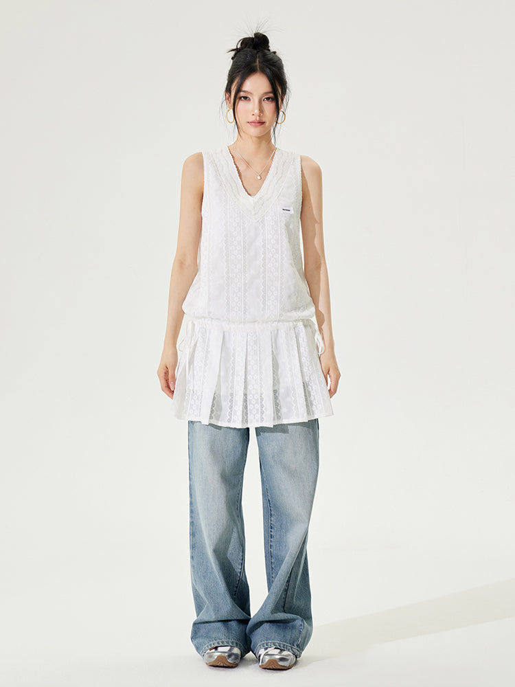 V-neck Tie-up Sleeveless Dress