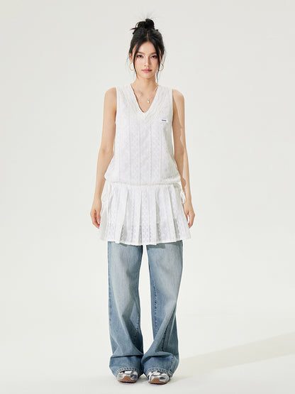V-neck Tie-up Sleeveless Dress - CHINASQUAD