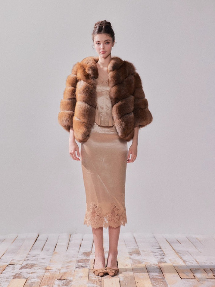Gilded Amber Saga Fox Fur Short Coat