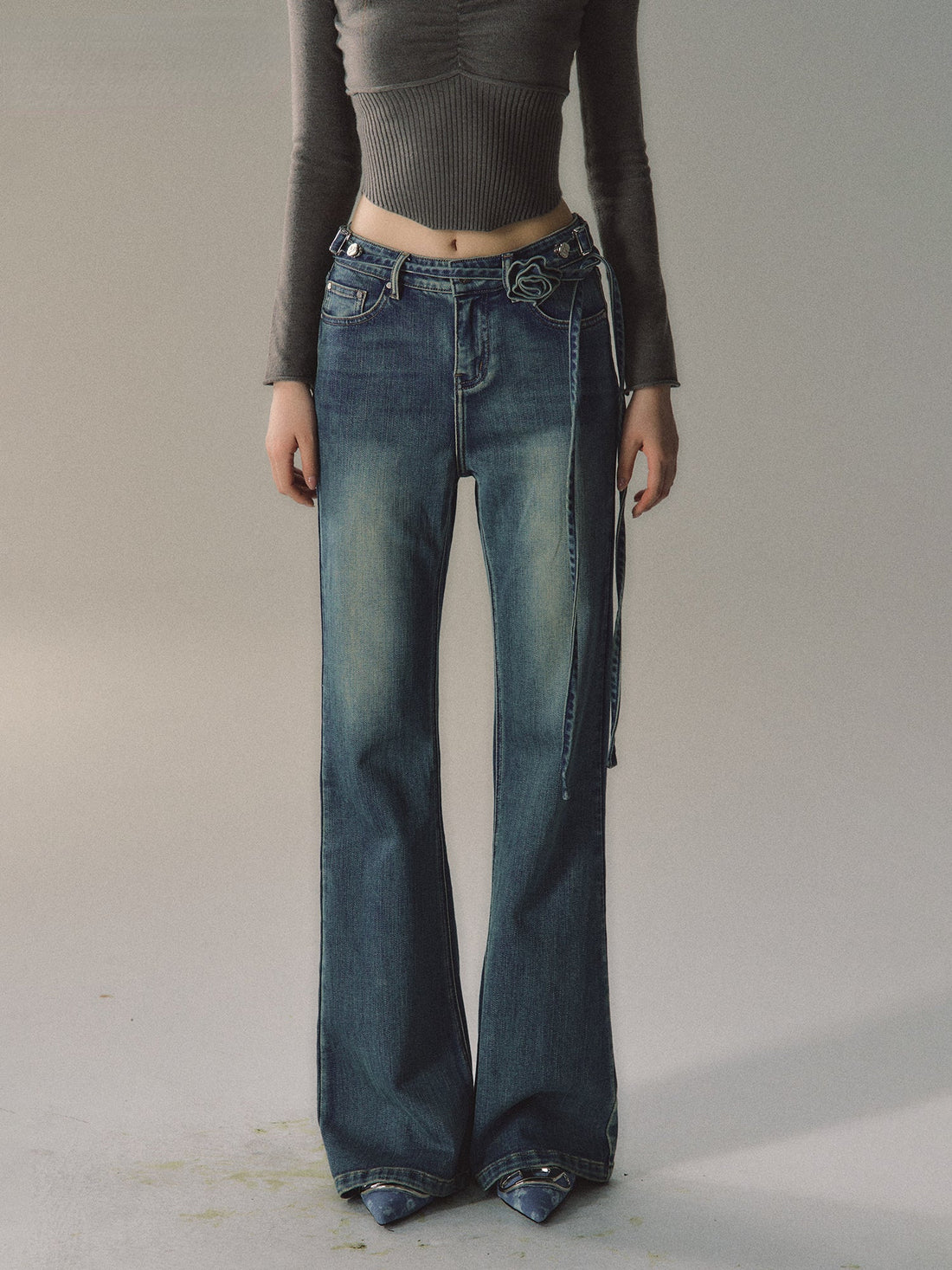 Vintage Distressed Flared Denim Jeans - CHINASQUAD