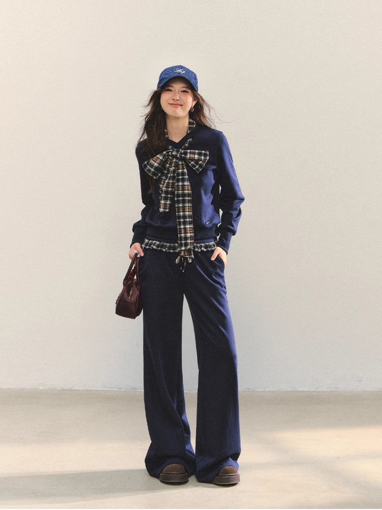 Plaid Bowknot Strappy Sweatshirt