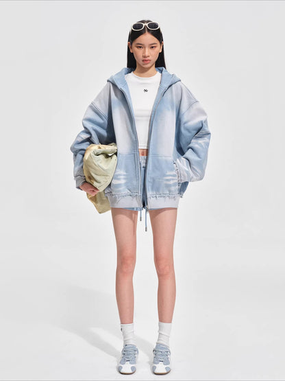 Vintage-Washed Oversized Hooded Sweatshirt
