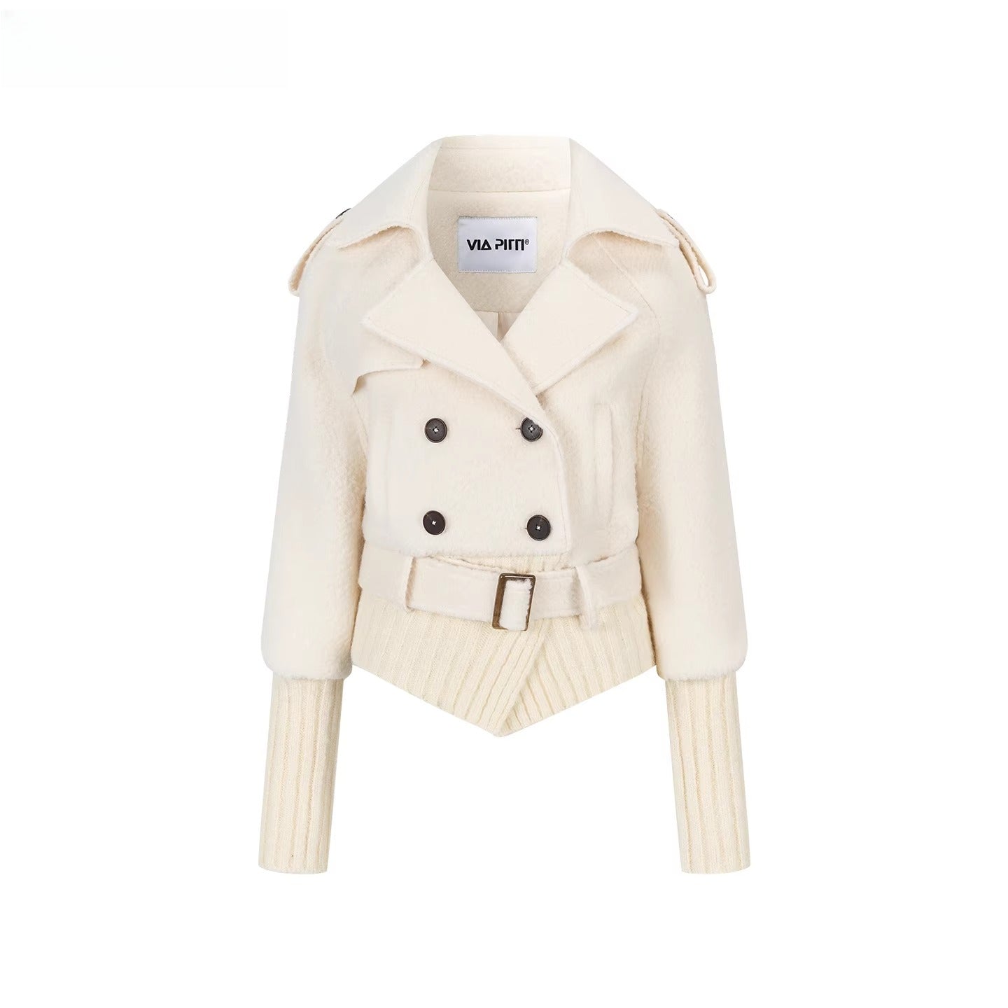 Wool-Blend Knit-Panel Jacket