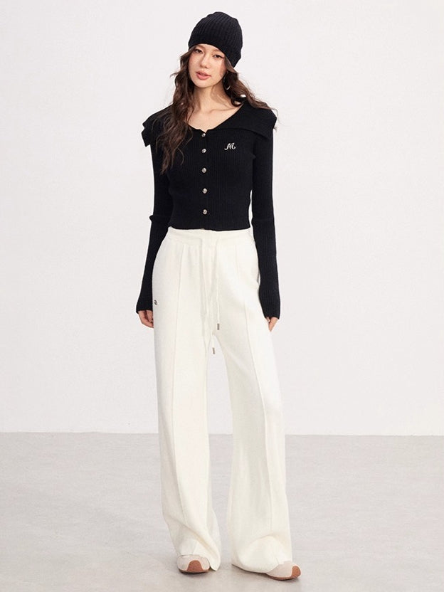 Fleece-Lined Soft-Knit Wide-Leg Pants
