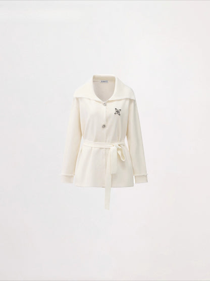 Belted Oversized Collar Knit Coat