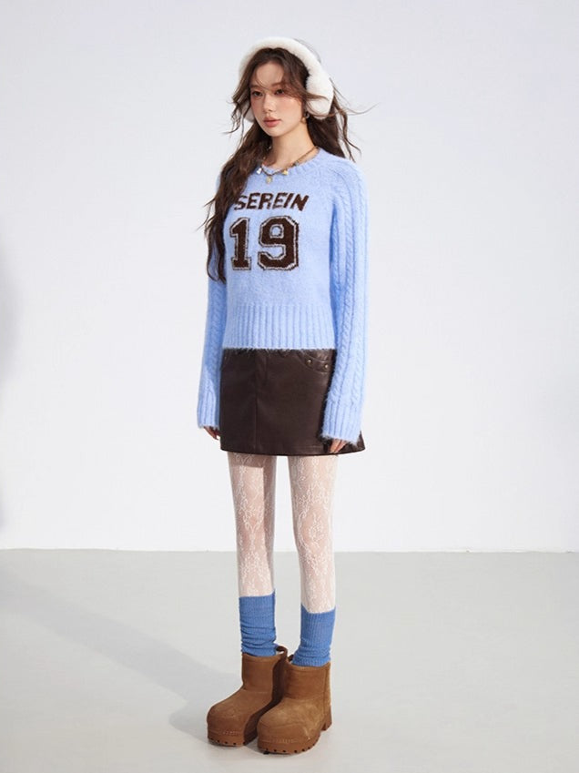 Contrast Cable Knit Wool Crewneck