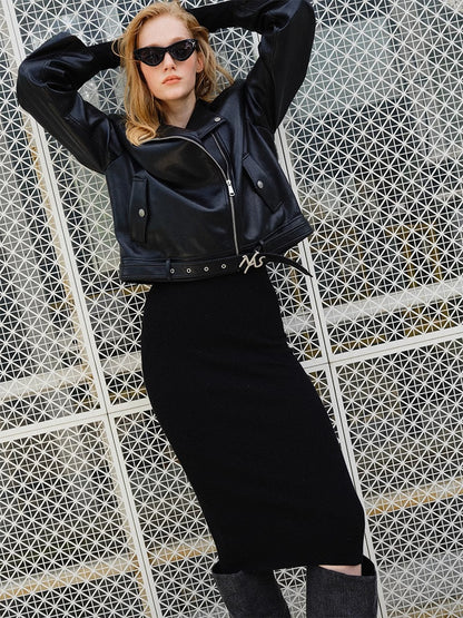 &quot;Dejembe Series&quot;Satin-Finish PU Leather Moto Jacket