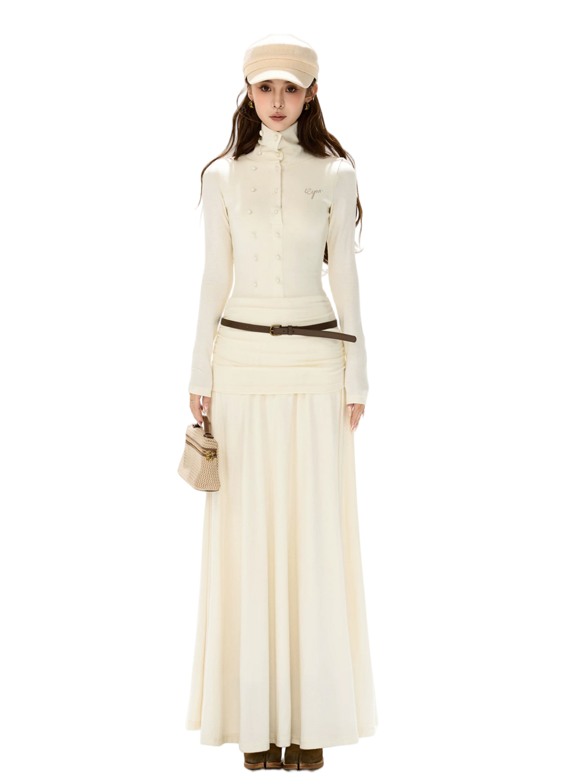 Elegant High-Neck Wool Knit Maxi Dress