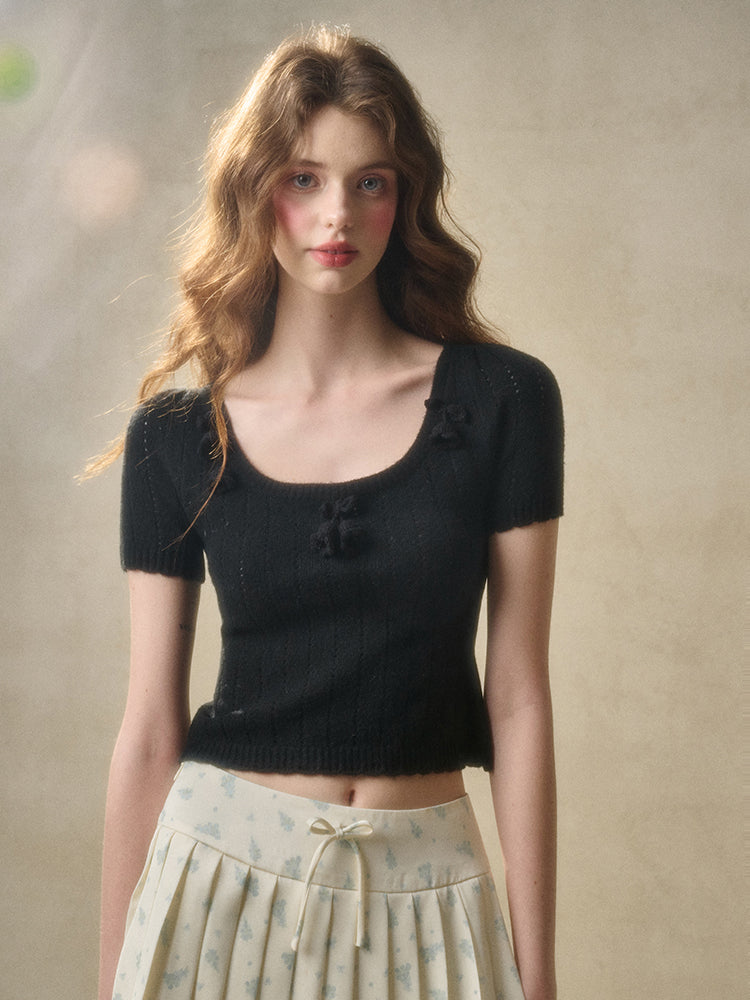 Wool Hollow Out Short Sleeve Knitted Shirt