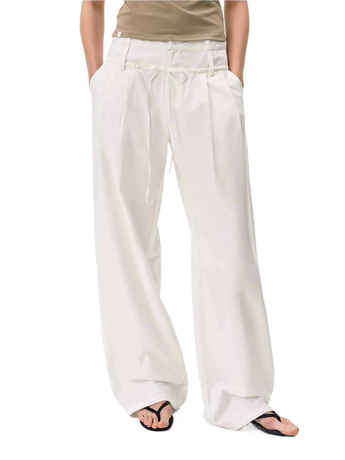 Lyocell Linen Drawstring Barrel-Leg Pants