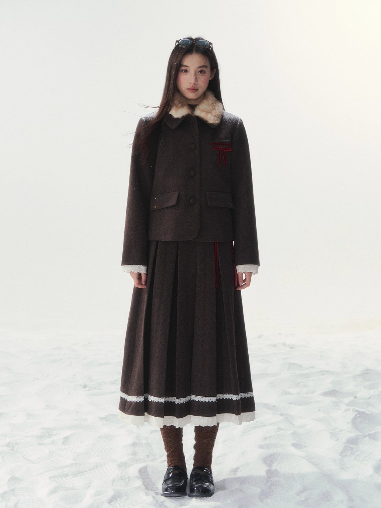 Vintage Wool Coat &amp; Pleated Skirt Set