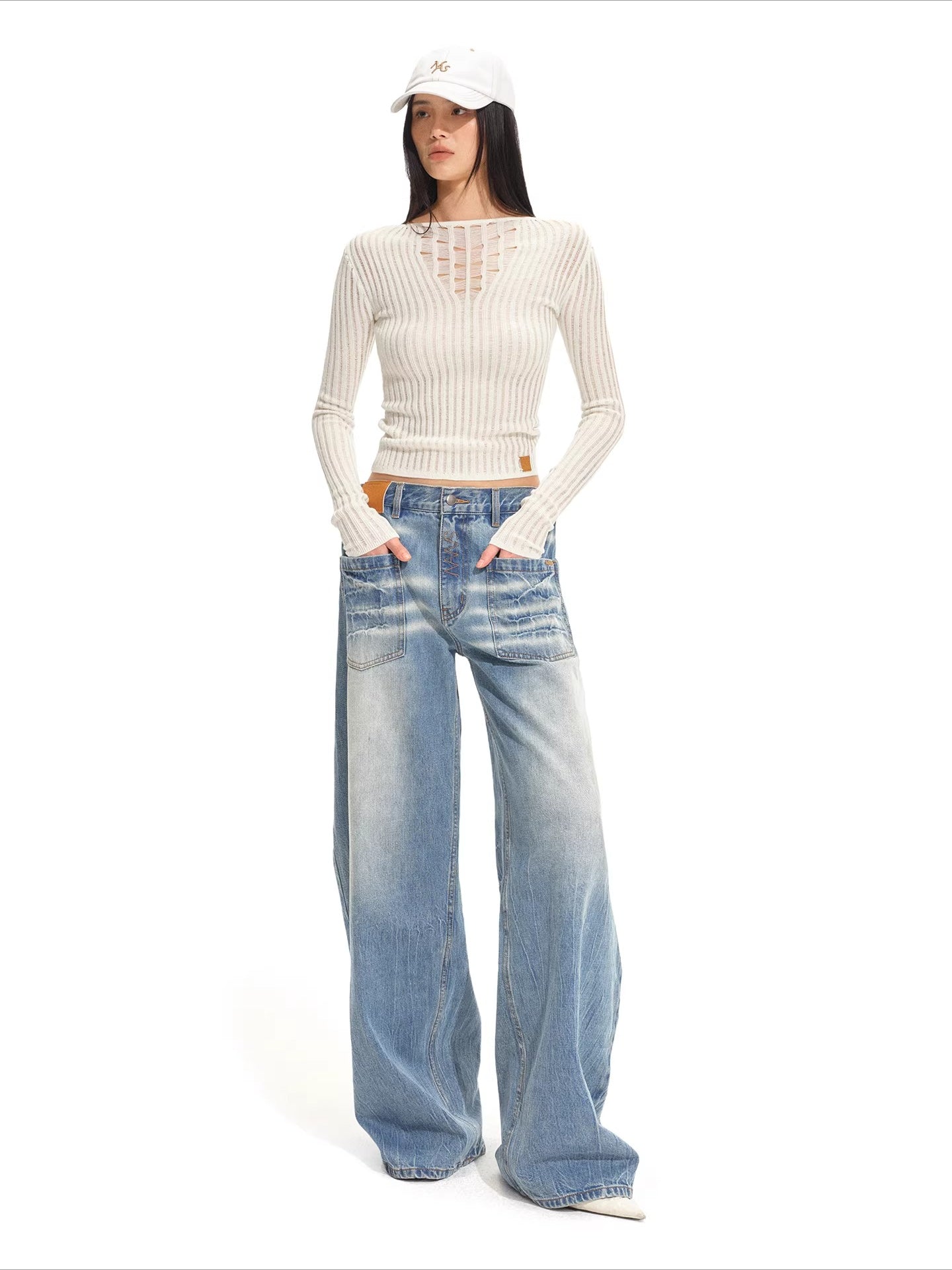 Low-Rise Wide-Leg Denim Pants