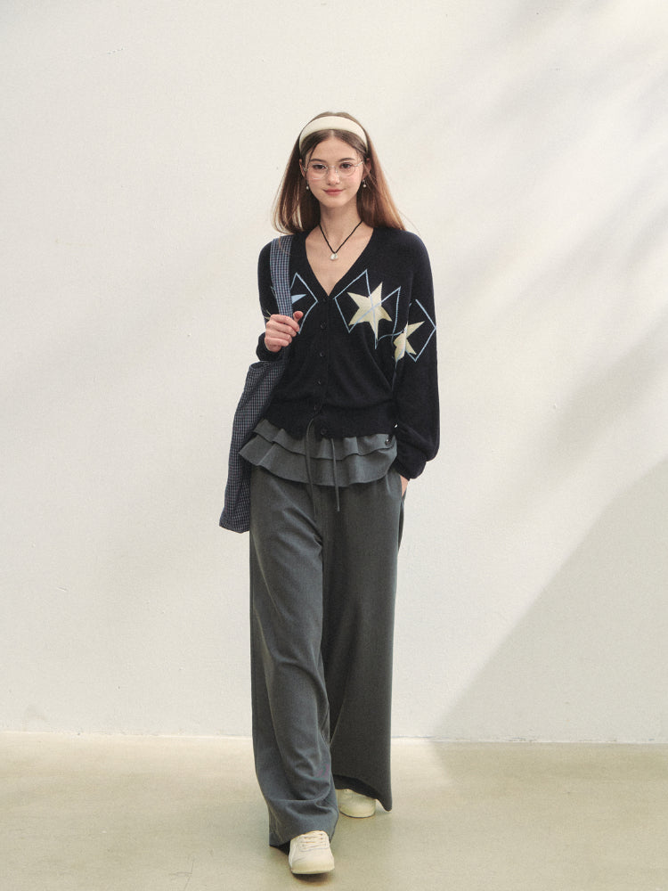 Single-breasted Star Argyle Knit Cardigan - CHINASQUAD