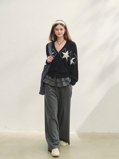 Single-breasted Star Argyle Knit Cardigan - CHINASQUAD
