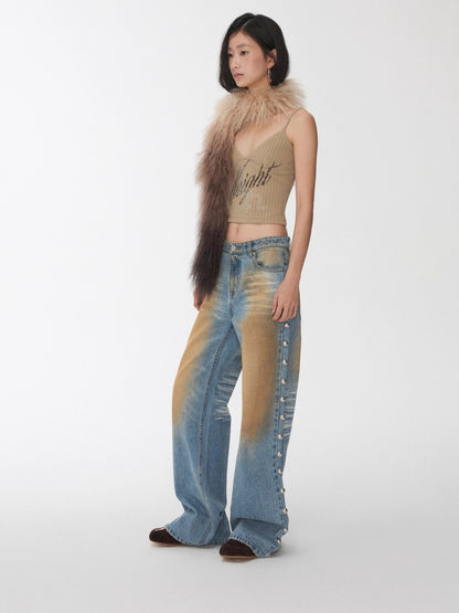 Ombre Shearling Wool Long Scarf