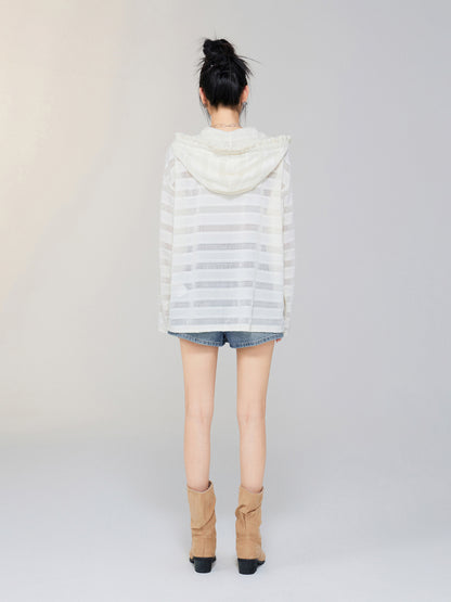 Hollow-out Silhouette Hooded Sunscreen Top