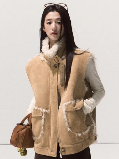 Faux Shearling Suede Jacket &amp; Vest