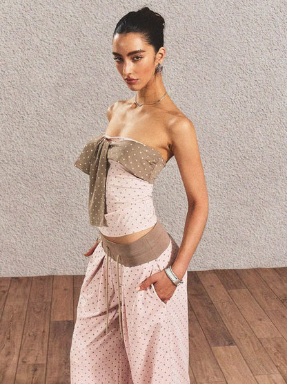 Polka-Dot Bandeau Top &amp; Straight-Leg Pants Set