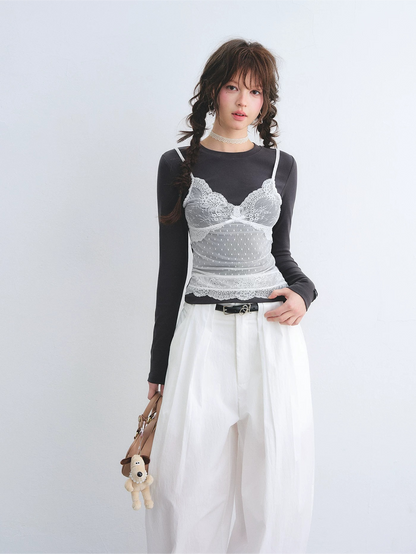 Lace Layered Illusion Long Sleeve T-Shirt