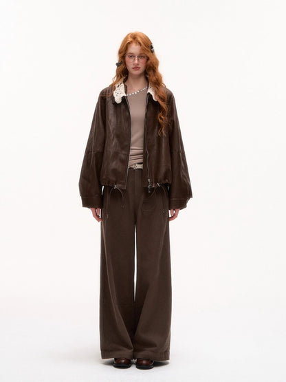 Plaid Cuff Belted Wide-Leg Trousers