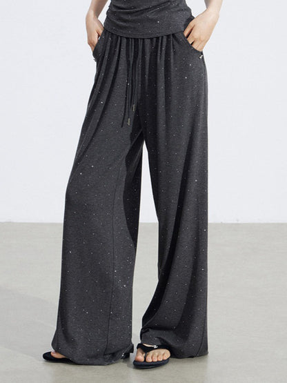 Off-Shoulder Draped Top Wide-Leg Pants Two-Piece Set