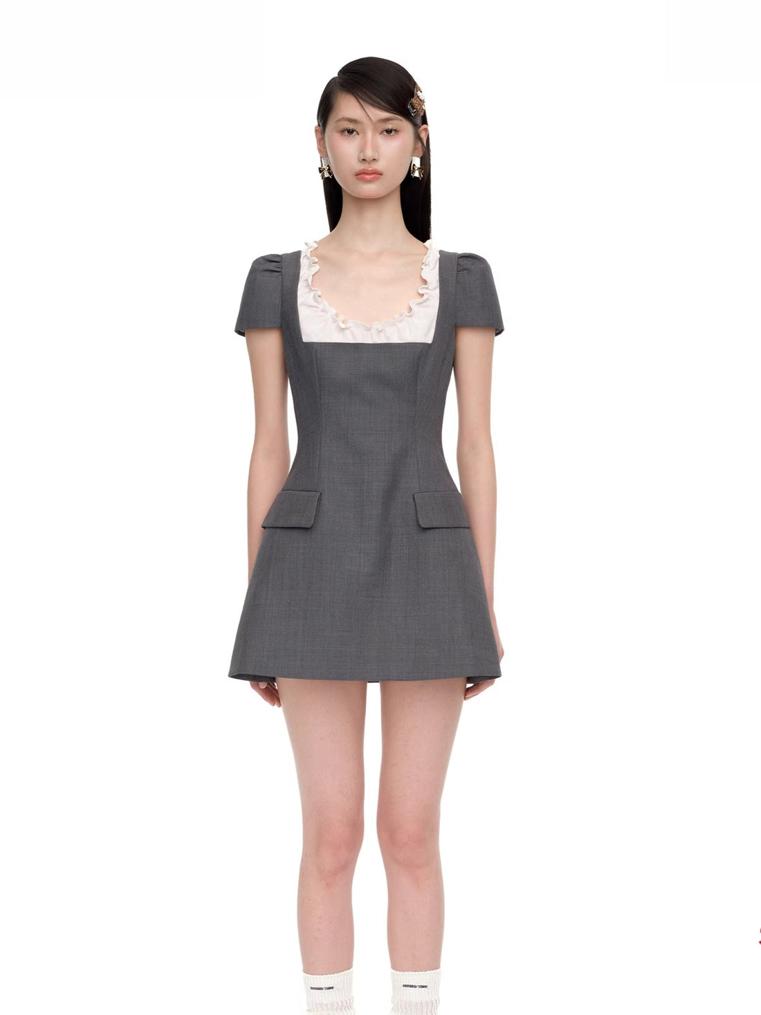 Ruffled Short-Sleeve A-Line Dress
