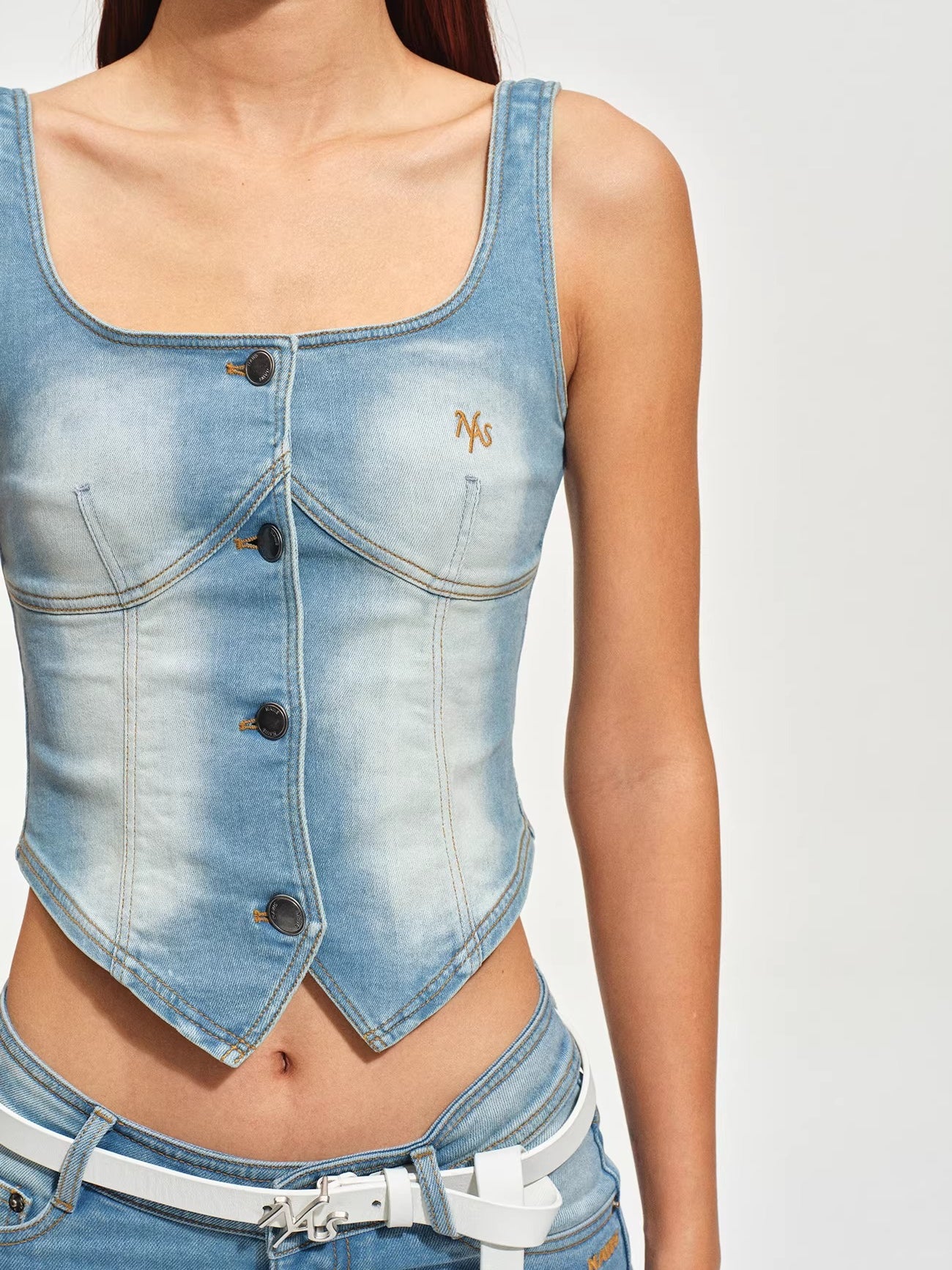 Washed Denim Bustier Tank