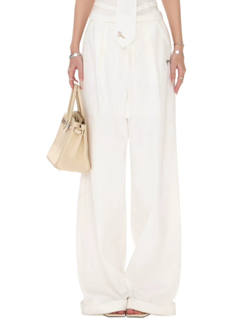 Relaxed Linen-Blend Wide-Leg Trousers