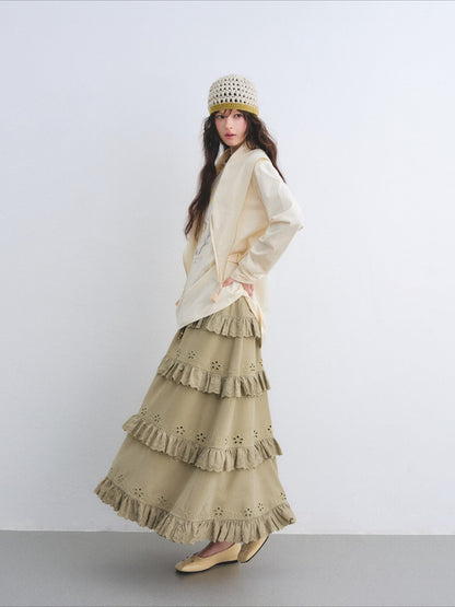 Bohemian Tiered Embroidered Maxi Skirt