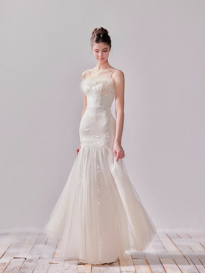 Starlit Pearl Sequin Mesh Mermaid Gown