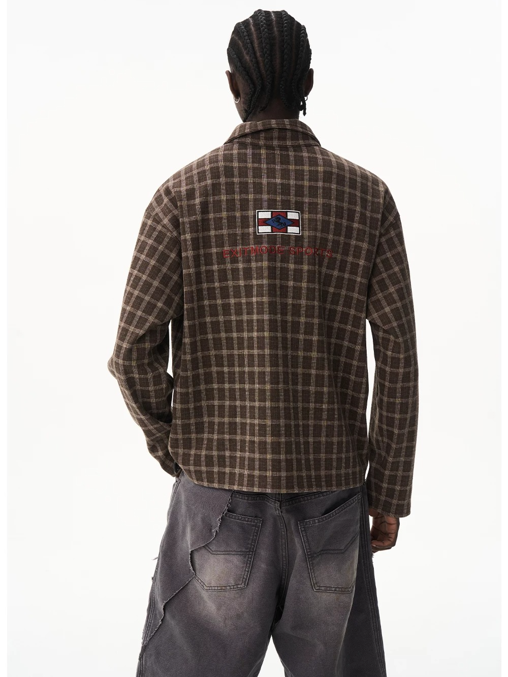 Vintage Plaid Badge Long Sleeve Polo Tee