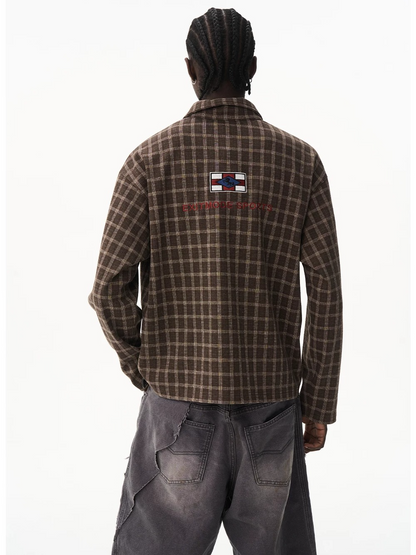 Vintage Plaid Badge Long Sleeve Polo Tee