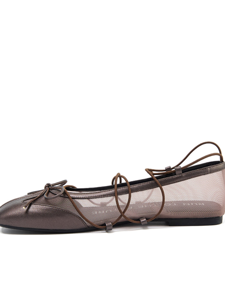 Sheepskin Microfiber Mesh Strap Mary Jane Flats