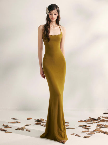 Jasmine Beaded Halter Knit Mermaid Dress