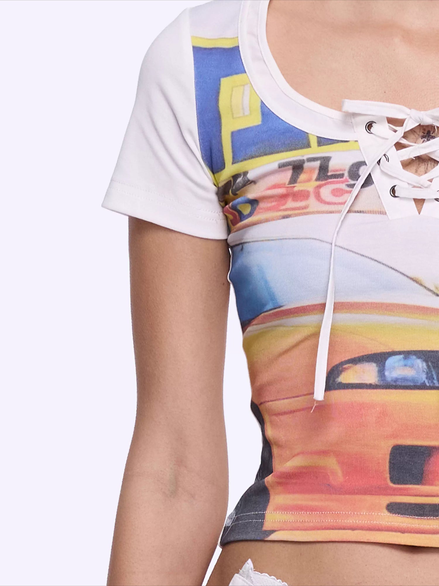 Retro Racing Print Layered-Look Patchwork T-Shirt