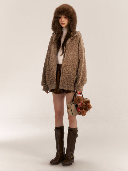 Brown &amp; Gray Leopard Print Coat