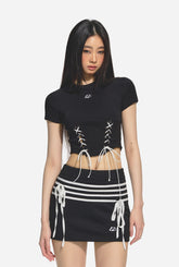 White & Black Cropped Sleeveless Belted Top - CHINASQUAD