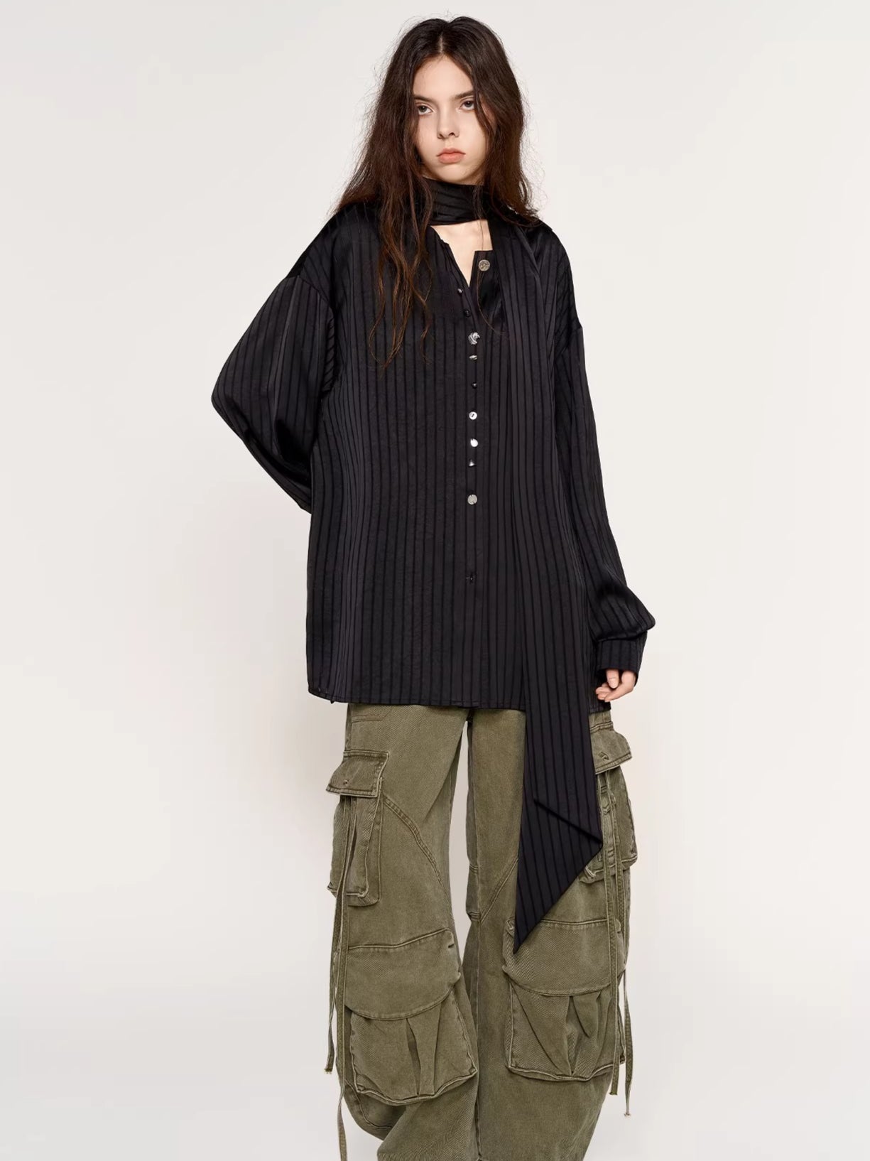 Silk-Feel Deconstructed Collar Shirt