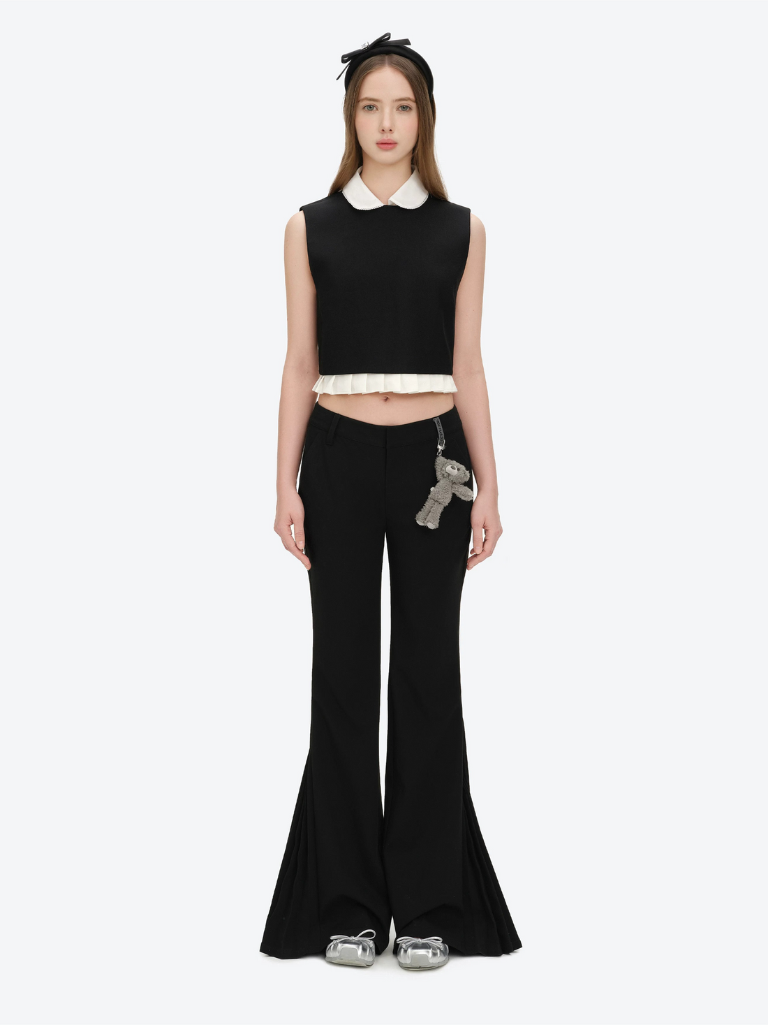 Pleated Flared Tailored Trousers