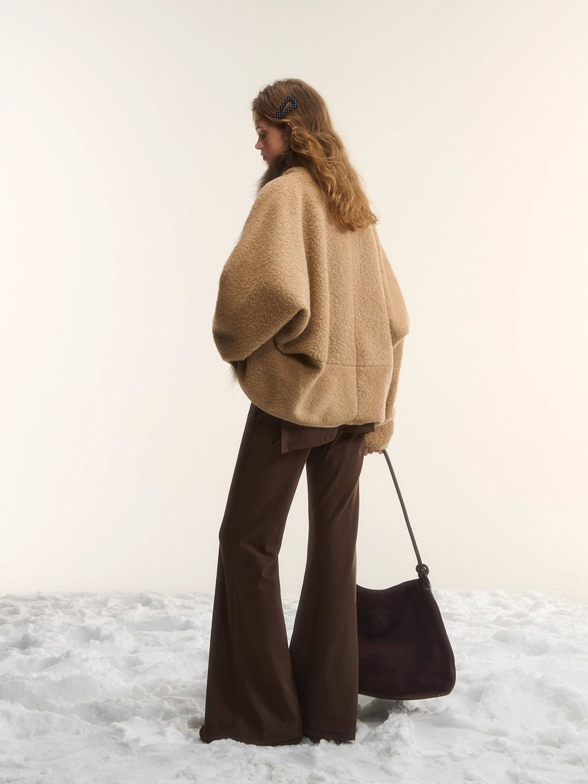 Wool-Blend Fur-Trim Cape Jacket