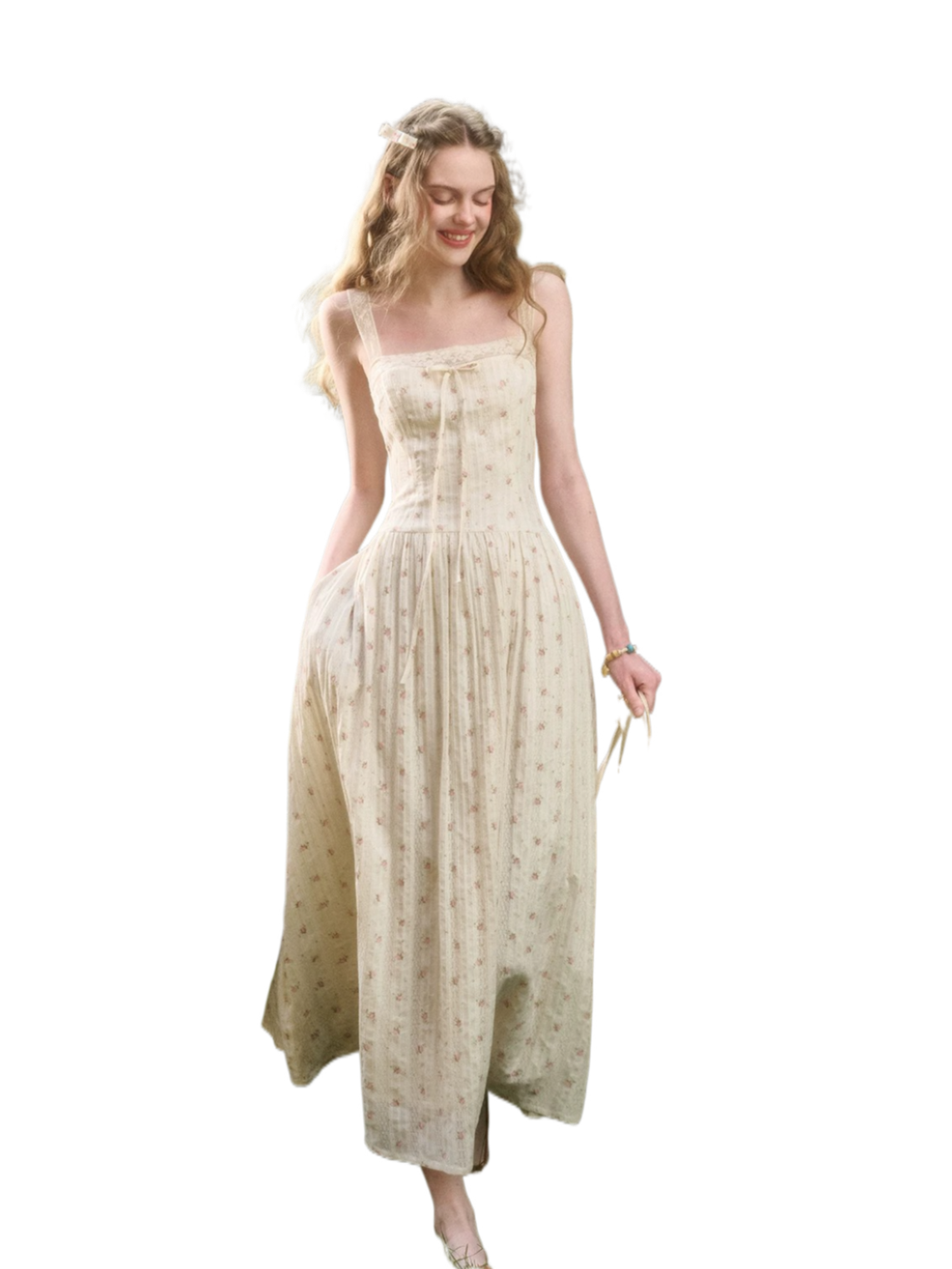 Vintage French Lace Cotton Floral Maxi Dress