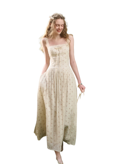 Vintage French Lace Cotton Floral Maxi Dress