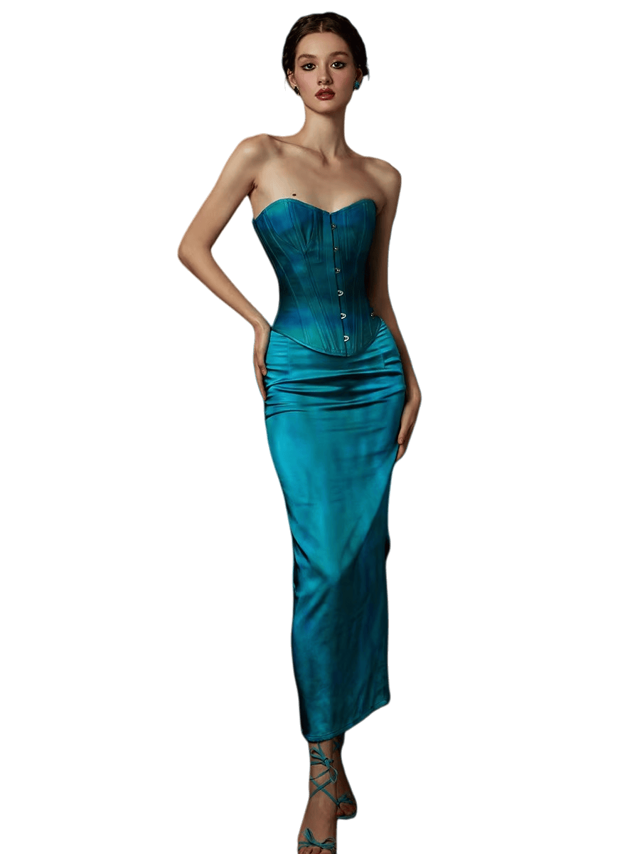 French Costume-Inspired Corset &amp; Satin Mermaid Skirt Set